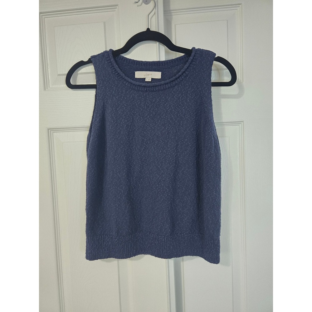 Loft Womens Navy Blue Textured Seed Stitch Sleeveless Sweater Shell Vest Large
